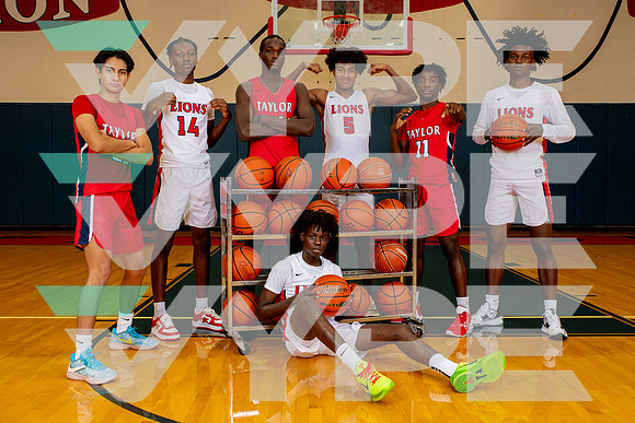 TAYLOR_BB_TEAM_0 Nathan Kongolo, 3 Sean Kongolo, 5 Tae Han Malik, 11 Juana Esono, 14 Zion Andrews, 23 Cesar Sanchez, 24 Oluwanifemi Taiwo-(WRIGHT)