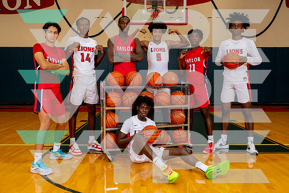 TAYLOR_BB_TEAM_0 Nathan Kongolo, 3 Sean Kongolo, 5 Tae Han Malik, 11 Juana Esono, 14 Zion Andrews, 23 Cesar Sanchez, 24 Oluwanifemi Taiwo-(WRIGHT)-2