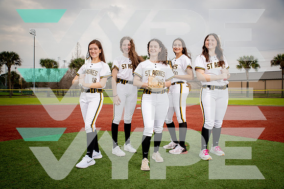 ST_AGNES_SFBL_TEAM_Avery Jung, Elyse Nesser, Julia Sullo, Kate Sullo, Mia Valenzuela-(WRIGHT)